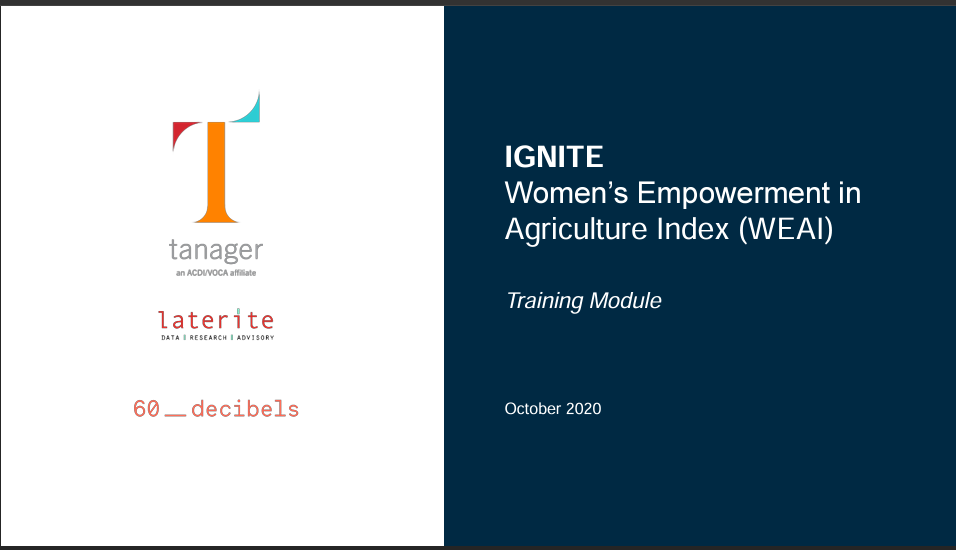 IGNITE Women’s Empowerment in Agriculture Index Training Tool