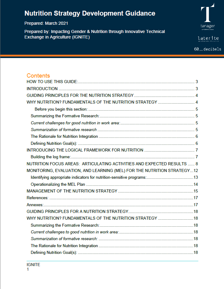 IGNITE Nutrition Strategy Development Guidance Tool